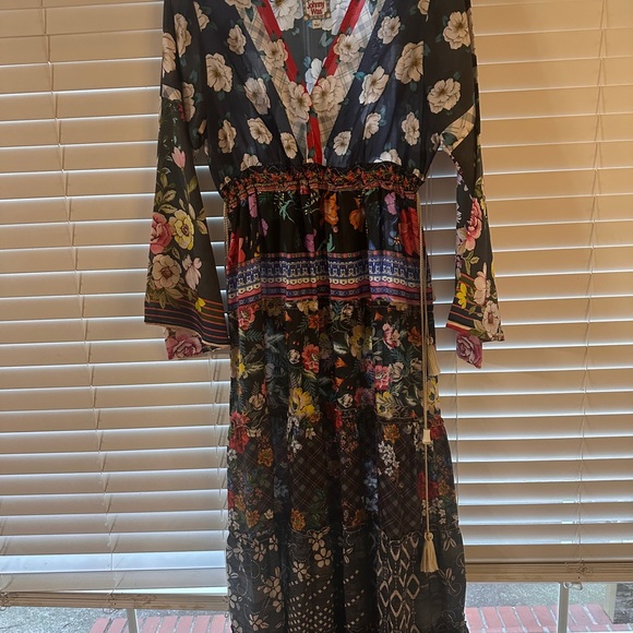 Johnny Was Multicolor Floral Long Sleeve Dress 100% Silk - Picture 2 of 6